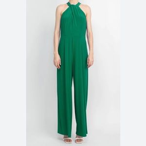 Nina Leonard Halter Jumpsuit Size L Color Emerald Wild Leg Sleeveless Women